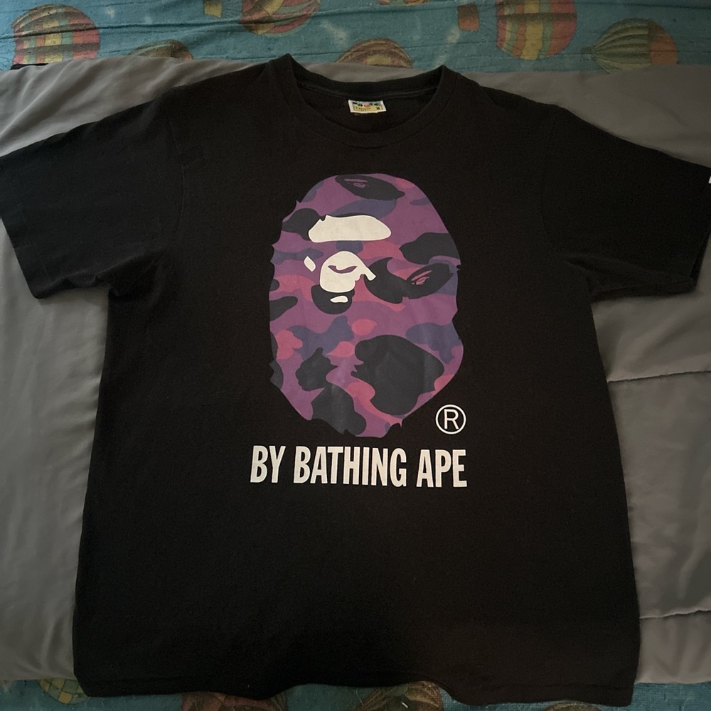 Bape Black Tee with Green and Yellow Tag